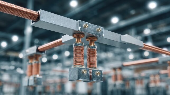 Close-up of Heavy-Duty Electrical Busbar in Industrial Setting