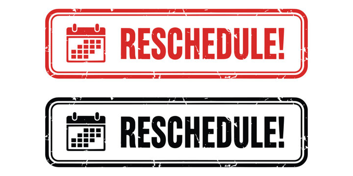 Reschedule stamp icons in red and black isolated on white background