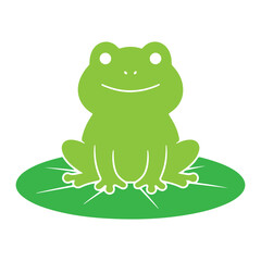 Obraz premium Cute Happy Frog Cartoon Illustration Vector Smiling Amphibian Character Sitting on Lily Pad Funny Animal Mascot Flat Design Isolated on White Background Clipart. Happy Frog Vector Illustration.