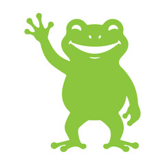 Fototapeta premium Cute Happy Frog Cartoon Illustration Vector Smiling Amphibian Character Sitting on Lily Pad Funny Animal Mascot Flat Design Isolated on White Background Clipart. Happy Frog Vector Illustration.
