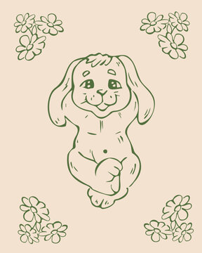 Vector whimsical illustration with cute banny and flowers