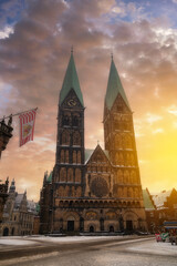 Iconic landmarks from the center of Bremen Schnoor, , the Dom Cathedral and old town