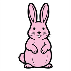 Obraz premium A cute pink cartoon rabbit with big ears and a happy face