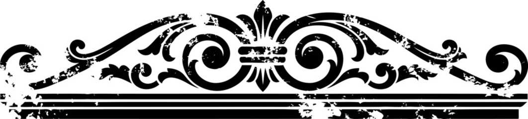 Fototapeta premium Vintage ornamental black decorative divider with grunge texture and elegant scrollwork design