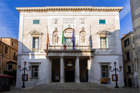 Venice, Italy - August 10, 2021: View of the La Fenice theater in beautiful Venice (Italy)