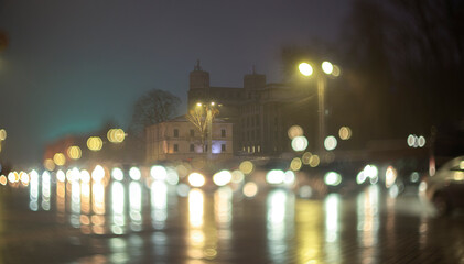 Obraz premium Evening lights of a city street. Minsk, Belarus