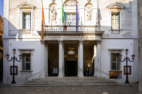 Venice, Italy - August 10, 2021: View of the La Fenice theater in beautiful Venice (Italy)