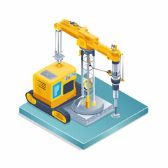 3D illustration of a drilling rig machine on a platform.