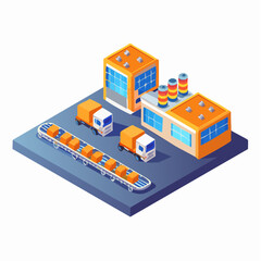 Obraz premium Isometric illustration of an industrial facility with warehouses and logistics.