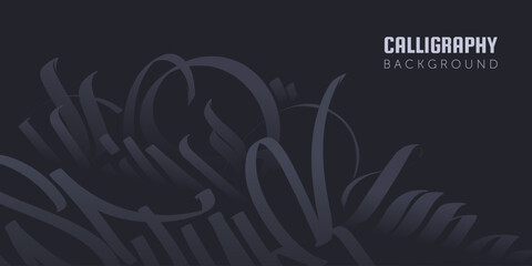 Obraz premium Dark monochrome calligraphy background with elegant flowing ornamental lettering shapes in neo gothic style. Composition with smooth curves, layered strokes. Ideal for luxury design, banner, wallpaper