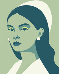 Modern Minimal Female Portrait Illustration, Elegant Woman Face in Flat Vector Style
