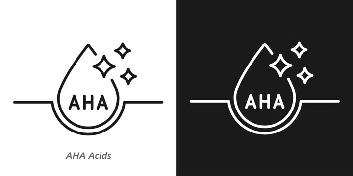 AHA Acids Line Icon, Skincare Ingredient, Exfoliating and Brightening Cosmetic Symbol