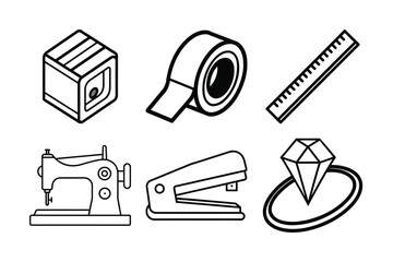 Minimalist Thick Line Art Icon Set of Everyday Objects, Office Stationery, and Tools - Scalable and Editable Vector Illustration
