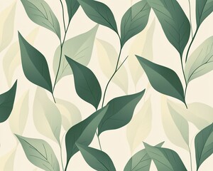 Elegant Green Leaf Pattern on Soft Neutral Background for Decor