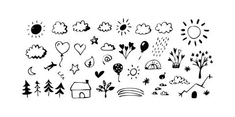 Obraz premium A diverse collection of simple icons representing various objects and concepts Vector