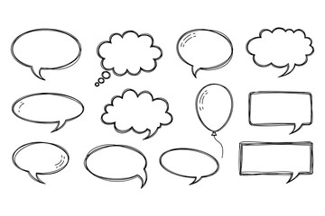 Fototapeta premium Collection of Hand-Drawn Speech Bubbles and Thought Clouds Vector Illustration