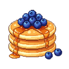 Pixel Art Pancakes with Blueberries and Syrup