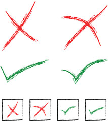 Red Crosses and Green Checkmarks with Grunge Borders