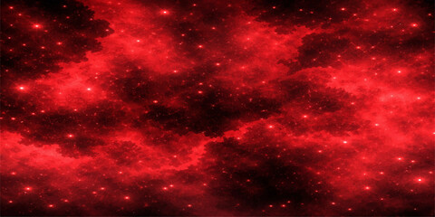 An abstract red nebula texture fills the dark cosmic space, creating a vibrant galaxy pattern filled with bright stars and fantasy light © MdKefaitUllah