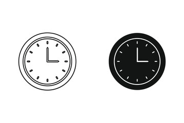 Clock icons in black and white flat design vector illustration