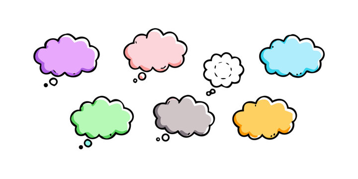 A colorful collection of thought bubble illustrations in various shades and shapes Vector