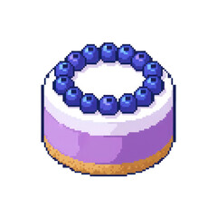 Pixel Art Blueberry Cheesecake, Retro 8-bit Dessert Icon, Sweet Food Illustration