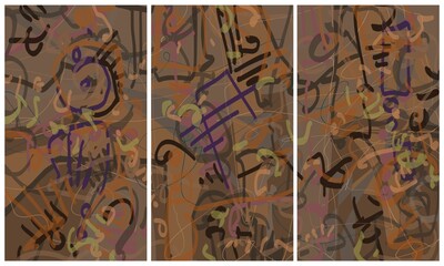 Obraz premium Modern interior triptych. The picture is painted by hand on a tablet.