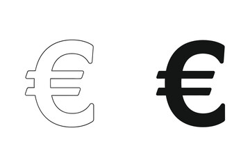 Euro currency symbol icon set in outline and filled vector illustration