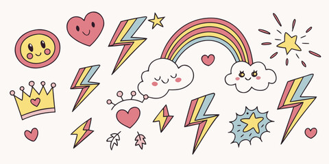 A delightful collection of whimsical and colorful cartoon illustrations featuring various objects and creatures Vector © ADOBE