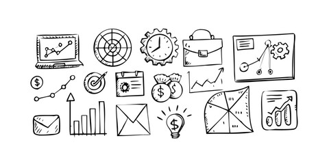 A diverse collection of icons representing various office and business activities Vector