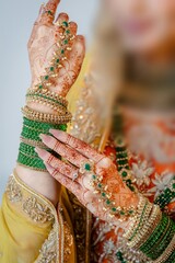 Bridal Hands Adorned with Mehndi, Green Bangles, and Traditional Jewelry