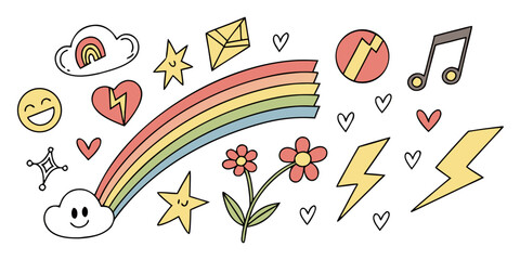 A vibrant illustration showcasing a whimsical array of colorful elements and playful designs. Vector