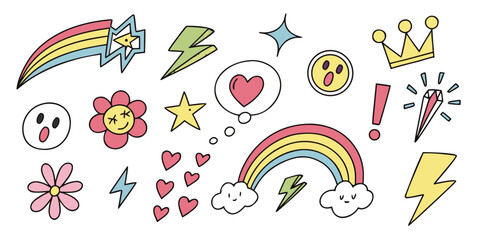 A vibrant collection of diverse and colorful icons representing various themes and symbols Vector