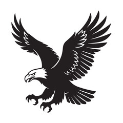 Fototapeta premium Eagle Clip Art, Flying Eagle Silhouette with Spread Wings Vector, Bald Eagle Emblem Illustration, American Eagle Silhouette, eagle logo black and white, Bald eagle flying png.