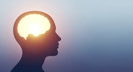 Silhouette of human head with soft glowing light inside representing mental clarity, subtle gradient background, clean minimal composition, World Health Day mental health concept