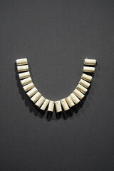Fototapeta premium Ancient U-shaped necklace made of white bone tubes displayed as archaeological artifact