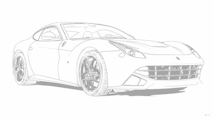 Fototapeta premium Modern luxury sports car line art drawing with detailed outline on a clean white background, automotive design concept sketch