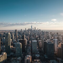 Fototapeta premium Expansive daytime panoramic view of a massive southern metropolitan core featuring dense glass commercial high rises and contemporary steel architecture ,downtown ,financial ,steel
