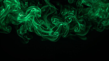 Obraz premium Green Smoke over Black Background, Magic Relaxing Atmosphere Illustration
