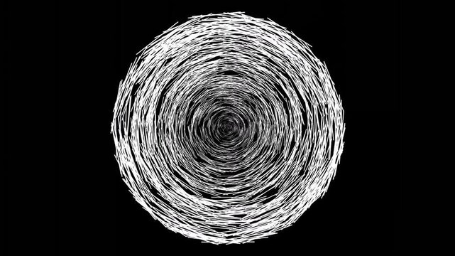 Abstract VJ Visual Elements of Black and White Circular Clusters with Detailed Line Texture on a Black Background
