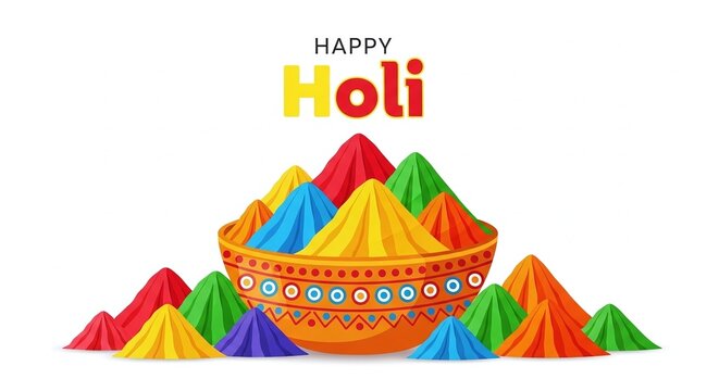 Vibrant colorful powder piles in a decorative bowl for holi festival celebration