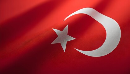 Beautiful close-up of the Turkish flag, showcasing its vibrant red background with a white star and crescent design.