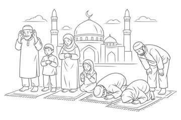 Obraz premium muslim family praying at mosque