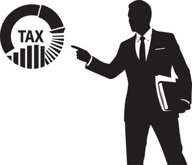 Tax consultant silhouette vector illustrating financial advisor pointing at business chart