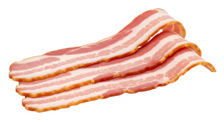 Stack of four raw bacon strips with pink meat and white fat on background pork belly isolated on a transparent background