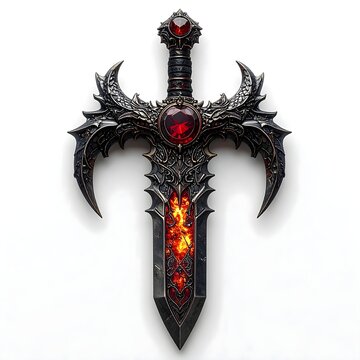 Fantasy Ancient Dragon Sword Design on White Background