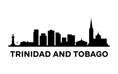 Fototapeta premium City skyline silhouette of Trinidad and Tobago with lighthouse and church steeple