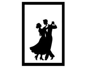 Elegant Silhouette of a Couple Dancing Ballroom Together on White Background