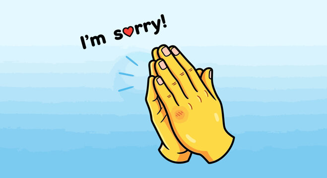 Animated hands clapping and text conveying apology on blue background