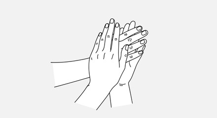 Obraz premium Hands clapping in outlined illustration for recognition and agreement